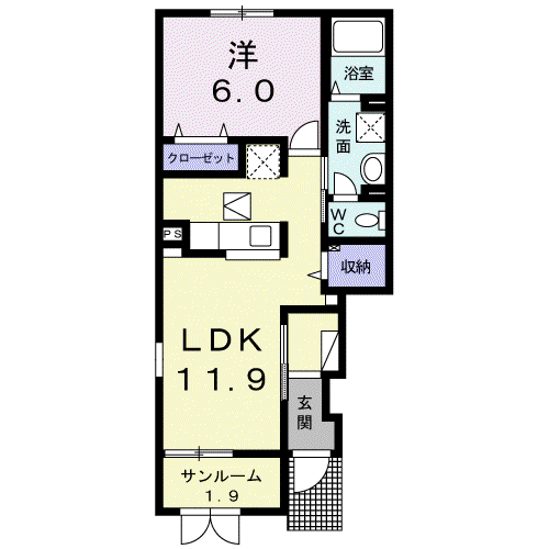 シュエットⅠ(1LDK/1階)の間取り写真