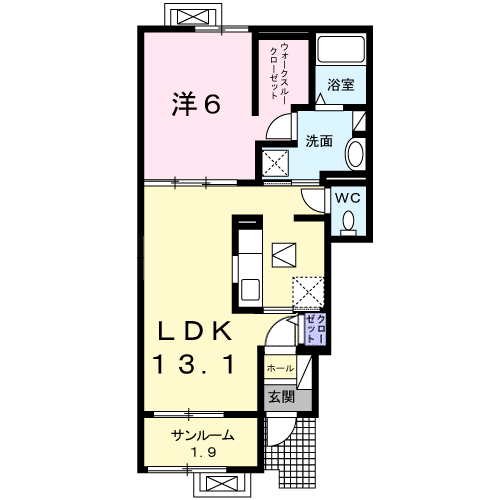 グランツ(1LDK/1階)の間取り写真