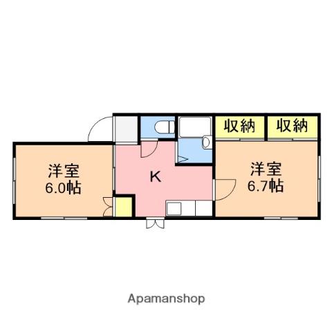 北陸黄金ハイツG(2K/2階)の間取り写真