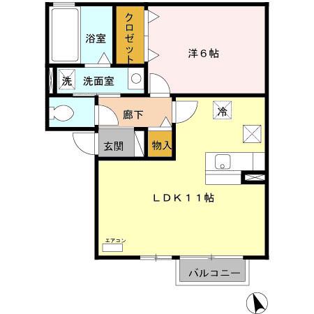 スプリングベルテA棟(1LDK/1階)の間取り写真