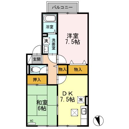 ふぁみーる萌B(2DK/1階)の間取り写真