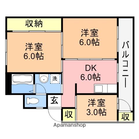 ヴィラナリー内野Ⅱ 3号棟(3DK/2階)の間取り写真