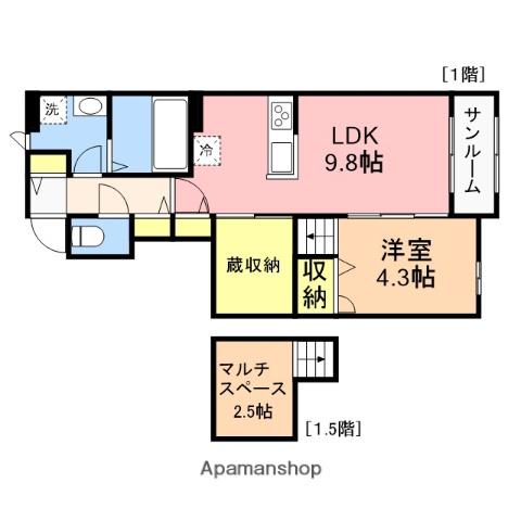 BELLE LEAD小針(1LDK/1階)の間取り写真