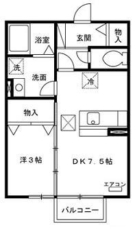 アムール(1DK/1階)の間取り写真