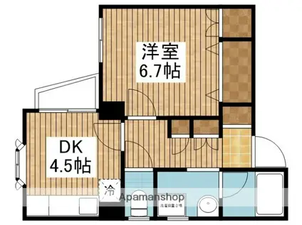 ドミシル旭町(1DK/4階)の間取り写真