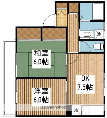 ファミール藤塚ⅡB棟(2DK/1階)の間取り写真
