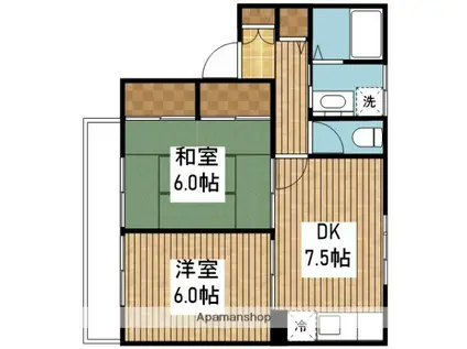 ファミール藤塚ⅡB棟(2DK/1階)の間取り写真
