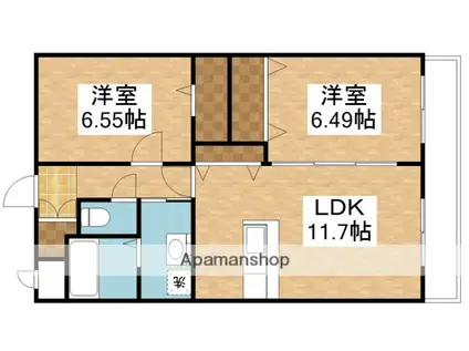 シャンフルール(2LDK/2階)の間取り写真