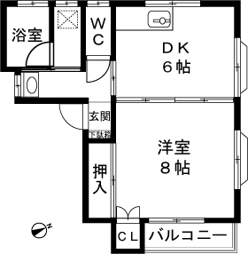 ヒロヴィラージュ(1DK/2階)の間取り写真