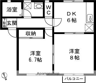 シティハイツ金子Ⅲ(2DK/2階)の間取り写真