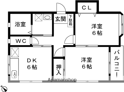 スプリングハイツ(2DK/2階)の間取り写真