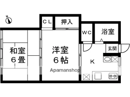 上越線 小千谷駅 徒歩18分 2階建 築38年(2K/2階)の間取り写真