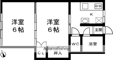 上越線 小千谷駅 徒歩18分 2階建 築40年(2K/1階)の間取り写真