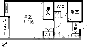 アペックス・インカレッジB棟(1K/1階)の間取り写真