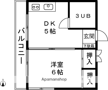 ニューグリーンミナミ(1DK/5階)の間取り写真