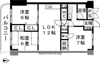 旭町いづみプラザ(3LDK/7階)の間取り写真