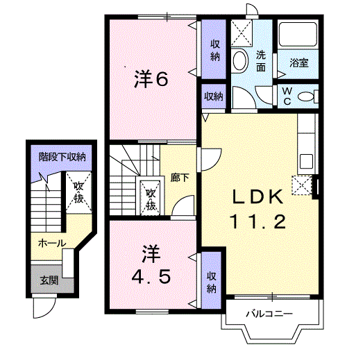 プリムローズヒル(2LDK/2階)の間取り写真