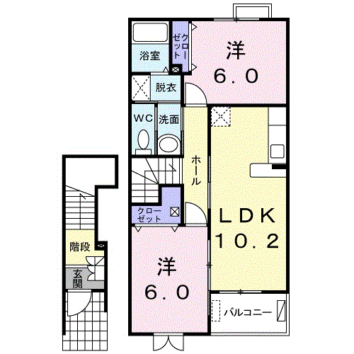 カルペディエム(2LDK/2階)の間取り写真