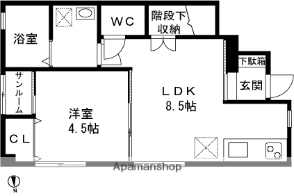 美沢レジデンスⅡ(1LDK/1階)の間取り写真