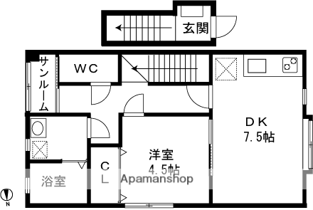 美沢レジデンスⅡ(1DK/2階)の間取り写真