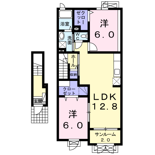 セイバリー ヴィラ(2LDK/2階)の間取り写真