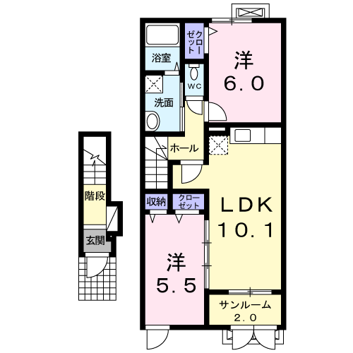 フェニックスメモリーE(2LDK/2階)の間取り写真