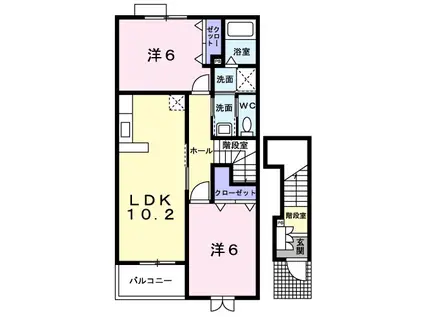 カーサデルソル C(2LDK/2階)の間取り写真