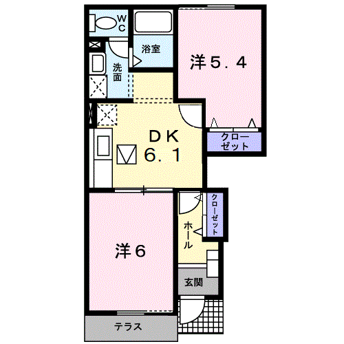サンルーラン(2DK/1階)の間取り写真