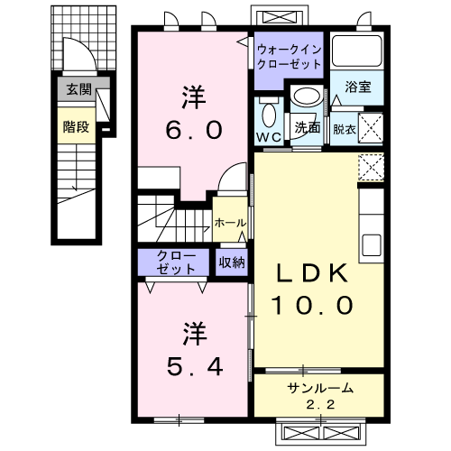 クォーレⅡ(2LDK/2階)の間取り写真