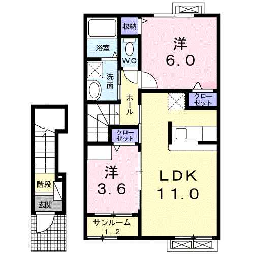 エテルノ ドリーム(2LDK/2階)の間取り写真