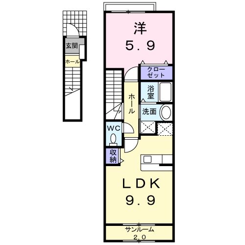 メゾ プリート(1LDK/2階)の間取り写真