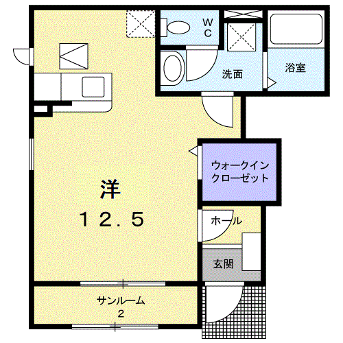 サウス ガーベラ(ワンルーム/1階)の間取り写真