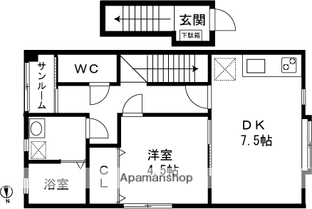 美沢レジデンスⅢ(1DK/2階)の間取り写真
