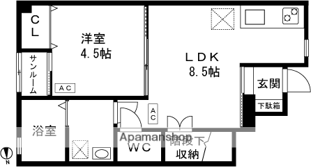 美沢レジデンスⅢ(1LDK/1階)の間取り写真