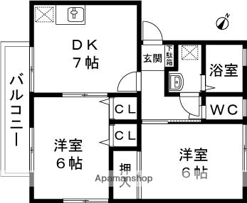 ウィステリアC(2DK/2階)の間取り写真