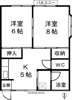 フラワーハイムA棟(2K/1階)の間取り写真