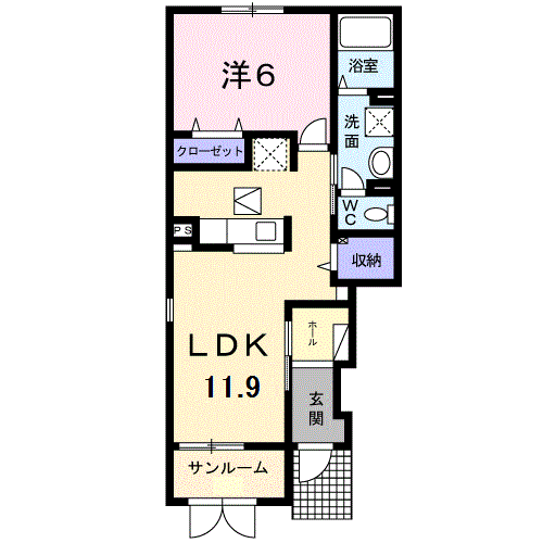 フェリシア ミミ(1LDK/1階)の間取り写真