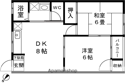 コーポ上海(2DK/1階)の間取り写真