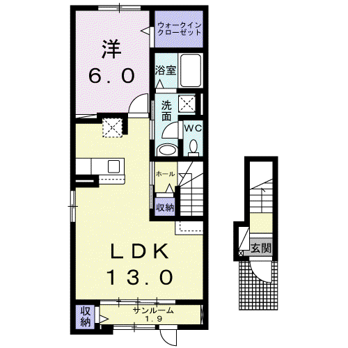コロラーレ Ⅱ(1LDK/2階)の間取り写真