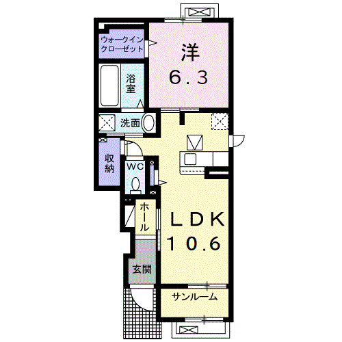プルメリアガーデン(1LDK/1階)の間取り写真