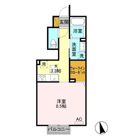 コンフォール川崎Ⅱ(1K/1階)の間取り写真