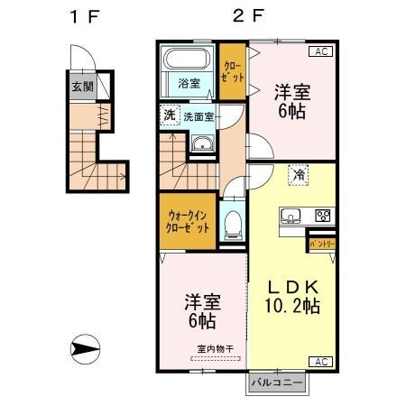 シャイネス川崎(2LDK/2階)の間取り写真