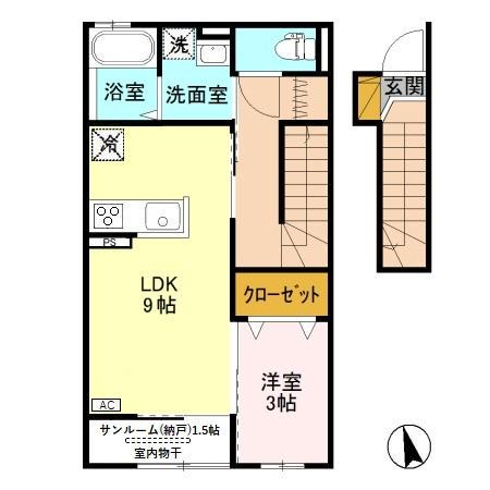 ソルテリア(1LDK/2階)の間取り写真