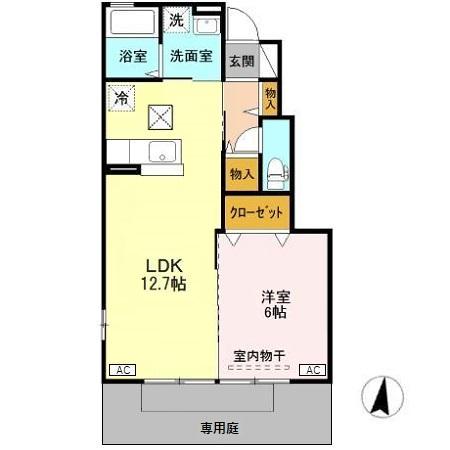 エスポワール前田A(1LDK/1階)の間取り写真