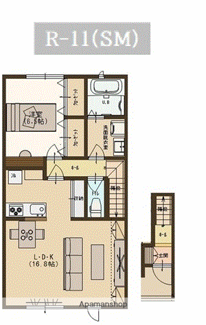 ユーソニアン・三仏生A(1LDK/2階)の間取り写真