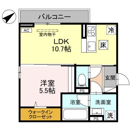 D-ROOM弓町I(1LDK/1階)の間取り写真