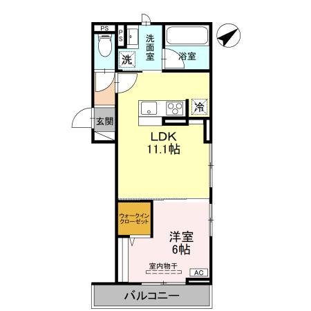 D-ROOM弓町I(1LDK/2階)の間取り写真