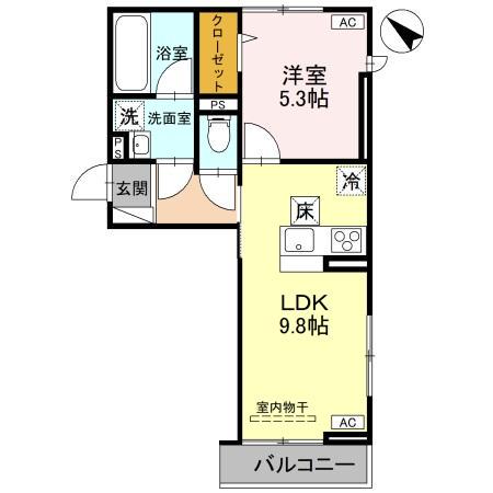 D-ROOM弓町II(1LDK/1階)の間取り写真