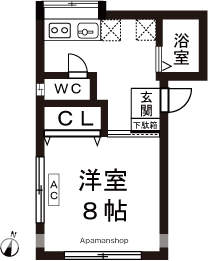 ピュアハイツ蓮潟Ⅱ(1K/1階)の間取り写真