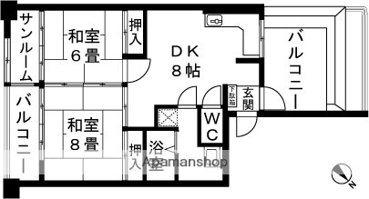 ボヌール長岡Ⅱ棟(2DK/4階)の間取り写真